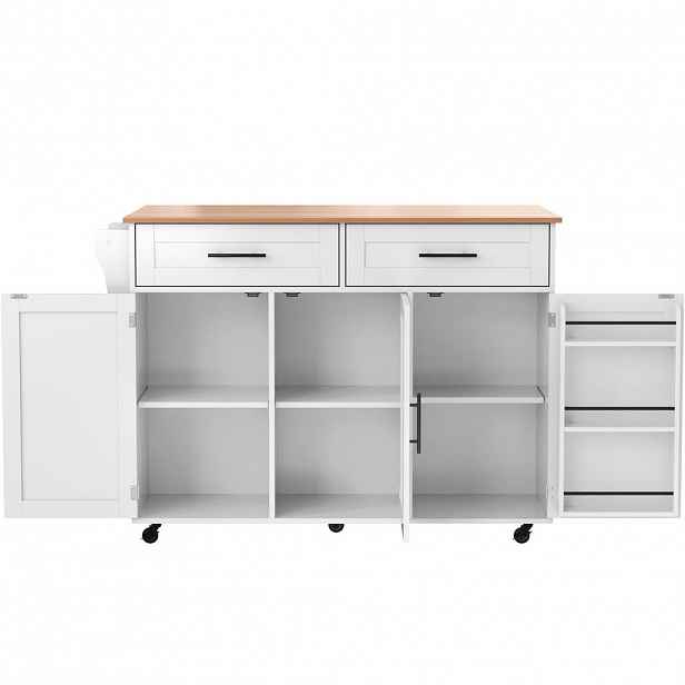 OKWISH SERVÍROVACÍ vozík 129/46(71)/91,5 cm bílý z MDF s výklopnou deskou a kolečky