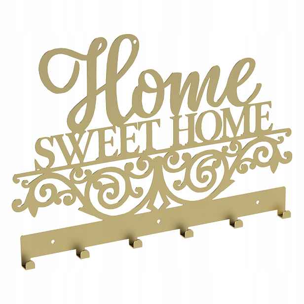 Kovový věšák na oblečení Home Sweet Home zlatá barva 17090