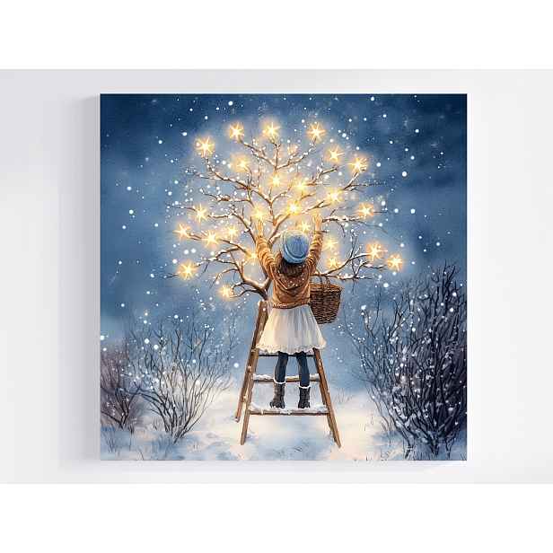 Obraz Na Plátně Canvas Večer Noc Nebe Dívka Strom Hvězdy 50x50