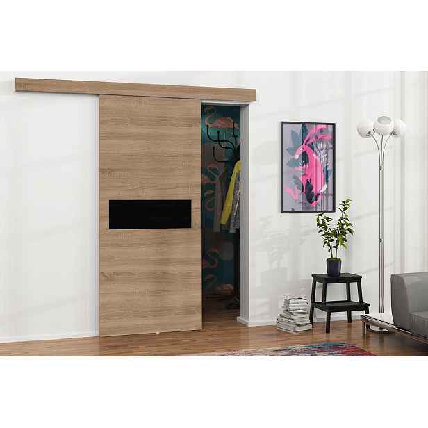 Posuvné interiérové dveře VIGRA 6 - 100 cm, černé / dub sonoma