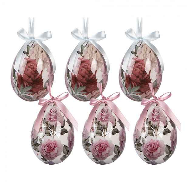 6ks dekorace závěsné vajíčko s růžemi Spring Egg - Ø 7*10 cm Clayre & Eef