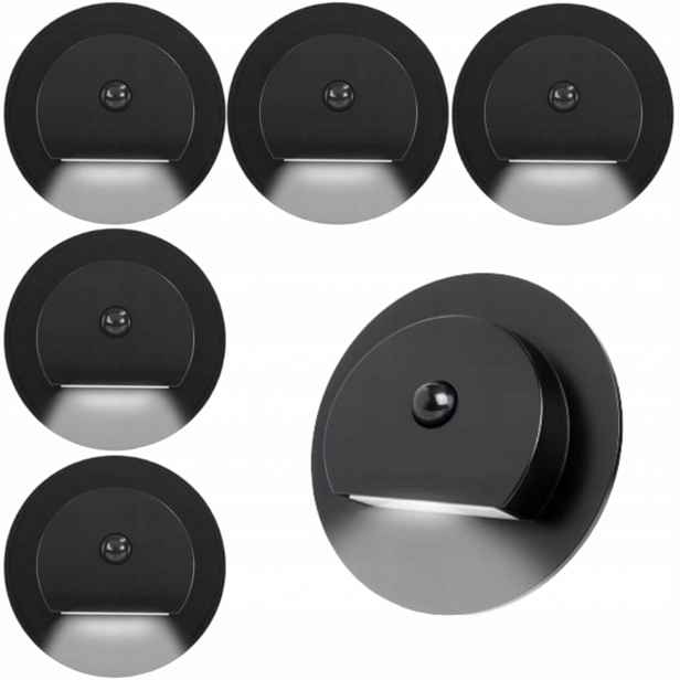 6X Schodišťová Lampa Černá Led 230V Senzor Pohybu Soumraku Neutrální Barva