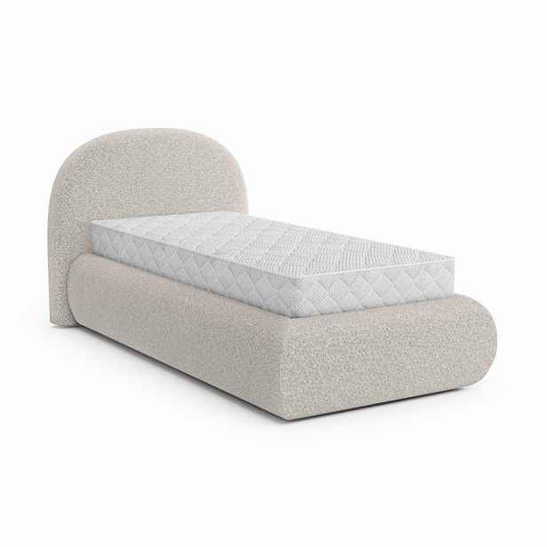Beautysofa ČALOUNĚNÁ POSTEL Motti 90×200, jednolůžko s úložným prostorem a taštičkovou matrací 20 cm, béžová