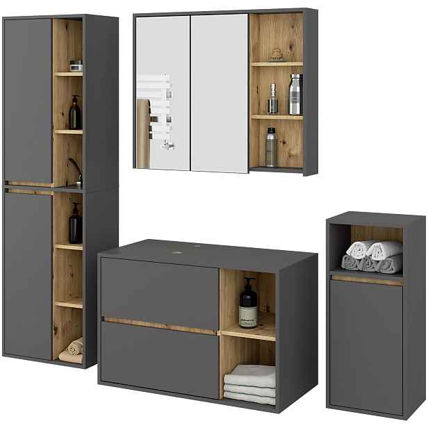 Ak furniture Koupelnová sestava VAMI II grafitově šedý/dub artisan