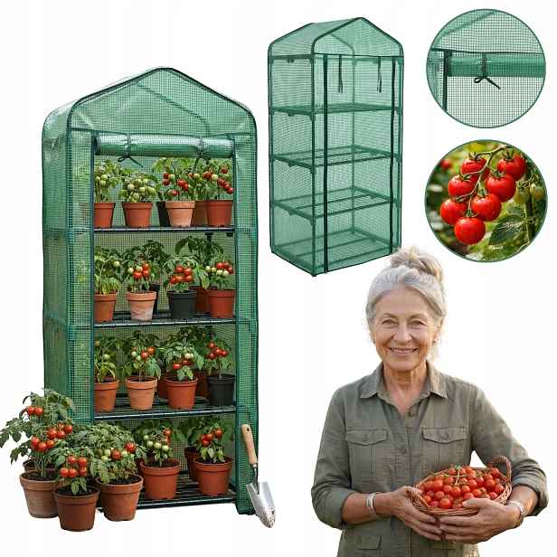 Mini Fóliový Skleník 4-ÚROVŇOVÝ 68X49X158 CM Zelená Fólie Pe Uv 135G/M²