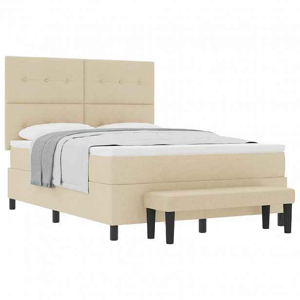 vidaXL Postel s boxspringem s čelo Krémová 140 x 190 cm textil