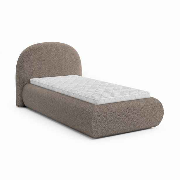 Beautysofa ČALOUNĚNÁ POSTEL Motti 90×200, jednolůžko s úložným prostorem a pěnovou matrací 10 cm, cappuccino