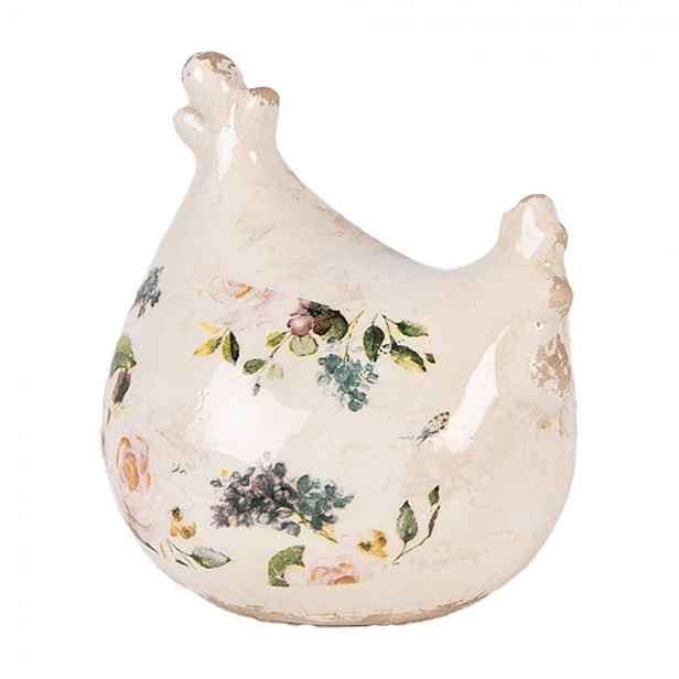 Béžová keramická slepička s růžemi Rosina - 12*11*13 cm Clayre & Eef