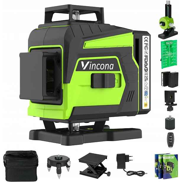 Laserová Vodováha Vincona Křížový Laser 360 16 Linií 2X Akumulátor 4 X 360°