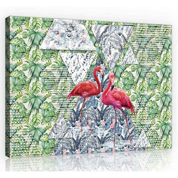 Obraz Na Plátně Canvas 70x50 Plameňák Listy Pták