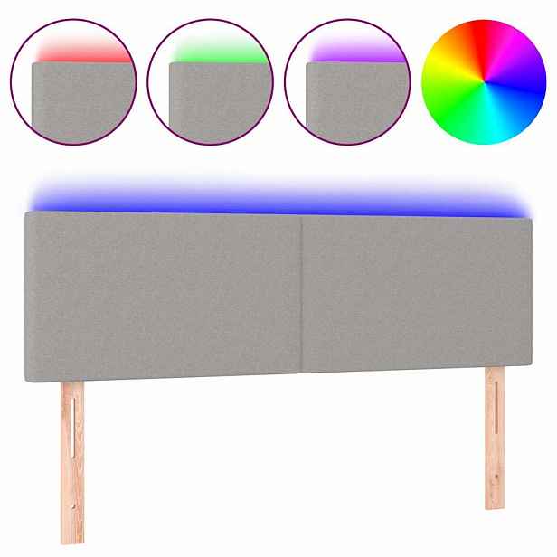 vidaXL Čelo postele s LED světle šedé 144 x 5 x 78/88 cm textil