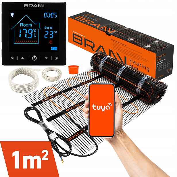 Vyhřívací Podložka s regulátorem topení, termostat 1 m2 BC400-E Černá Wifi