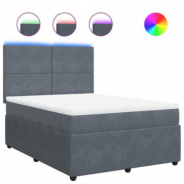 vidaXL Box spring postel s matrací tmavě šedý 140 x 190 cm samet