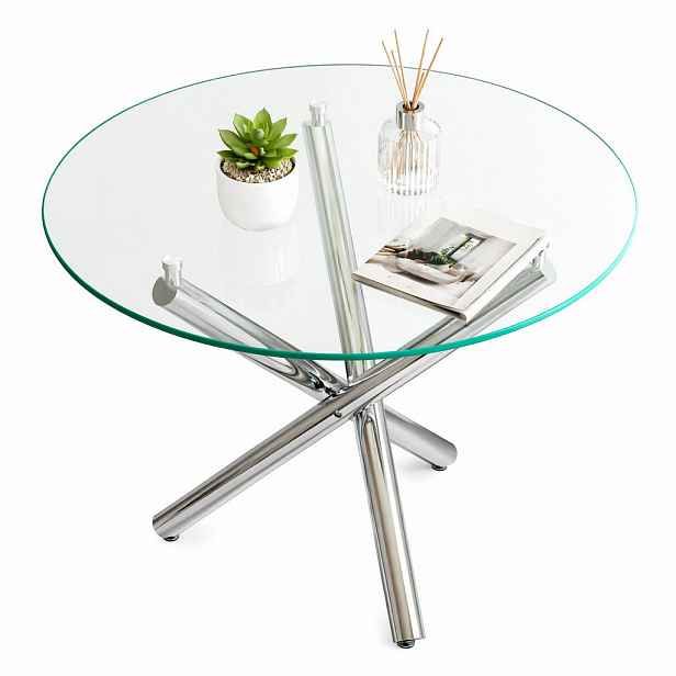 STILVORA JÍDELNÍ STŮL stříbrný s deskou z tvrzeného skla a kovovými nohami, moderní design, 80 × 80 × 76 cm