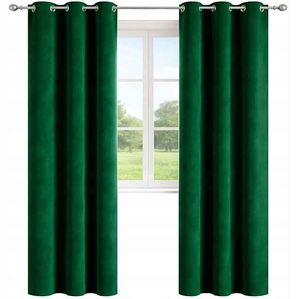Velurové záclony 140x220 na průchodkách velvetové záclony lahvové zeleň