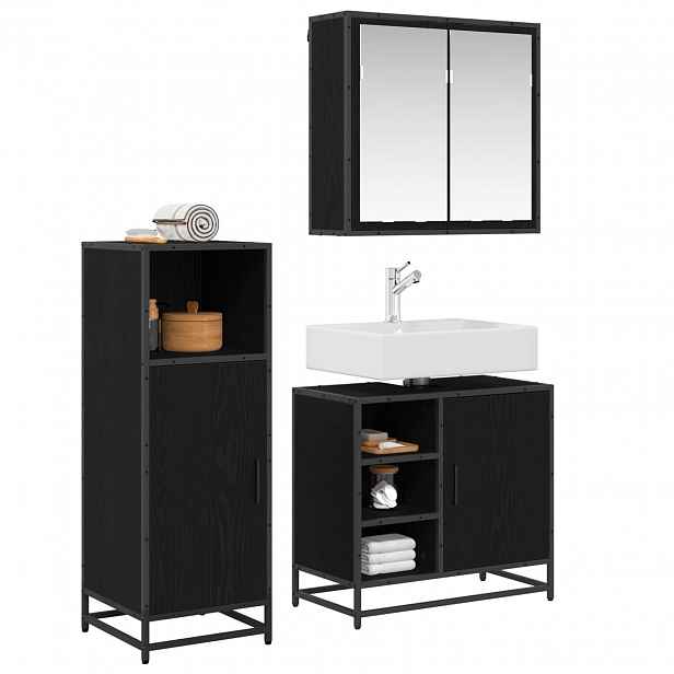 vidaXL Sada koupelnového nábytku 3 ks Černý dub 65 x 33 x 60 cm