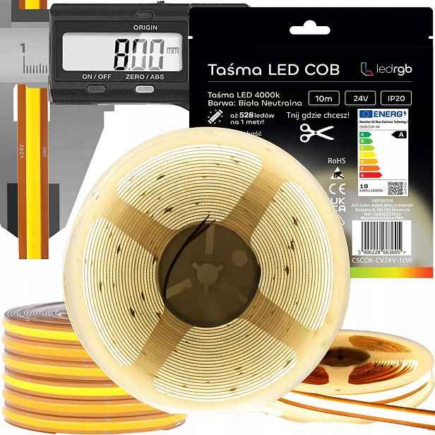 Led pásek Neon Cob 24V 10 m 528 4000K Bílý Neutrální Free Cut Libovolné Řezání