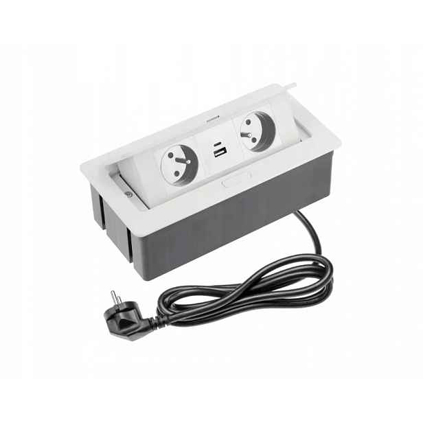 Prodlužovací Kabel stolní Gtv zapuštěný Soft 2 zásuvky Usb A+c Bílý