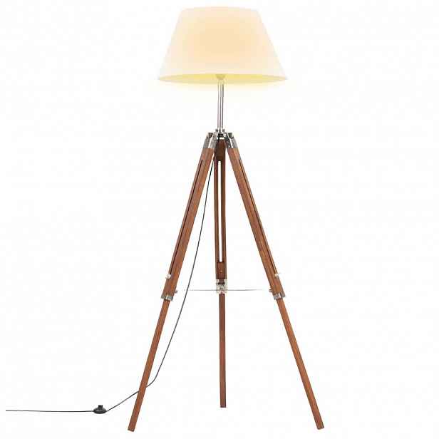 vidaXL Stojací lampa stativ medově hnědá a bílá masivní teak 141 cm