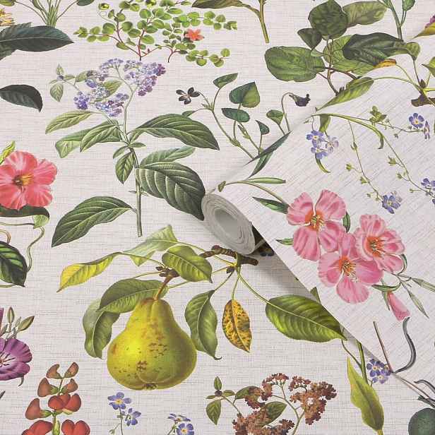 Vinylová tapeta na flizelině, světle růžové květy, listy, botanické tapety