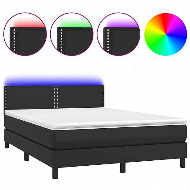vidaXL Box spring postel s matrací a LED černá 140x200 cm umělá kůže