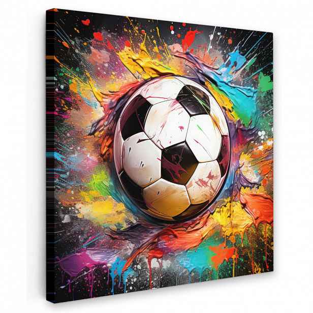 MuchoWow OBRAZ NA PLÁTNĚ Fotbal - barva - barvy - černá - bílá 20x20 cm