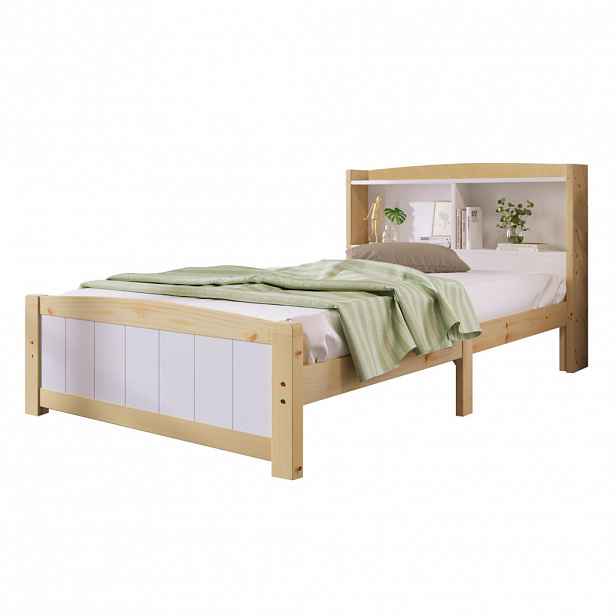 OKWISH JEDNOLŮŽKOVÁ postel 90/200 cm bílá z masivního dřeva a MDF s úložným čelem