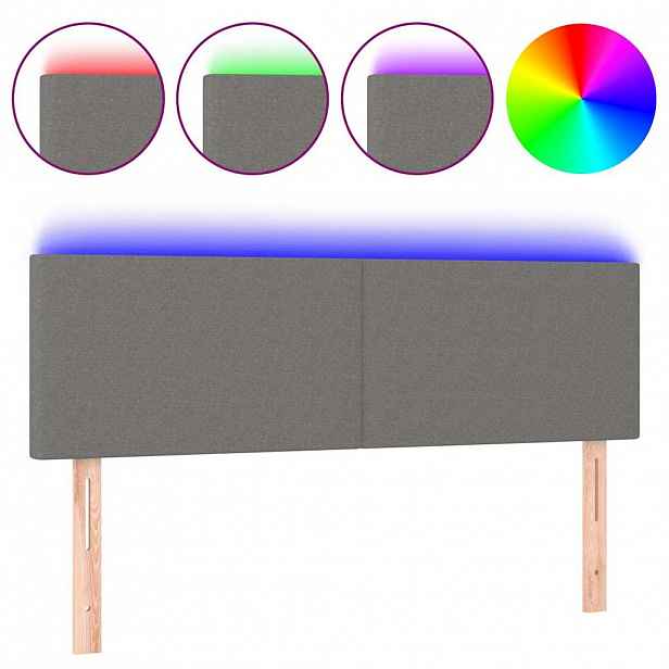 vidaXL Čelo postele s LED tmavě šedé 144x5x78/88 cm textil