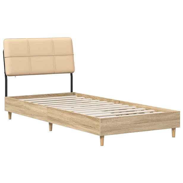 vidaXL Jednolůžková postel s čelem dub sonoma a krémová 90 x 190 cm