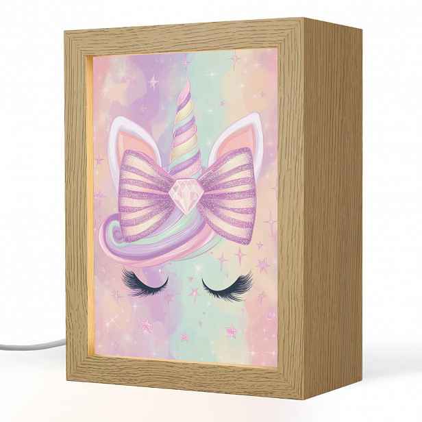 OnlyWow NOČNÍ LAMPIČKA Jednorožec - Třpytky - Duha - Pastelové barvy 15x20 cm