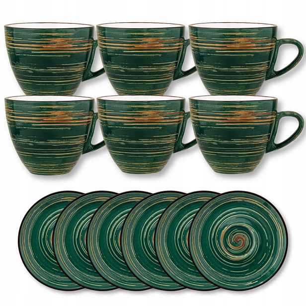 Šálek na čaj 300 ml s podšálkem 15 cm Wilmax Porcelán Zelený 6 Ks