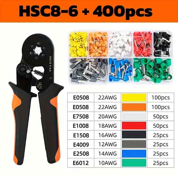 TEMU Sada ručního krimpovacího nástroje s ratchetovým mechanismem pro těžké použití s samonastavitelnými kabelovými kroužky AWG23-5 - PVC kontaktní
