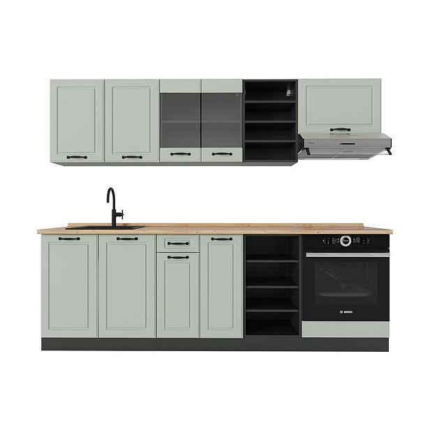 Vicco KUCHYŇSKÝ KOUT R-Line, Mint venkovský dům/Antracit, 240 cm pracovná doska Dub Goldkraft