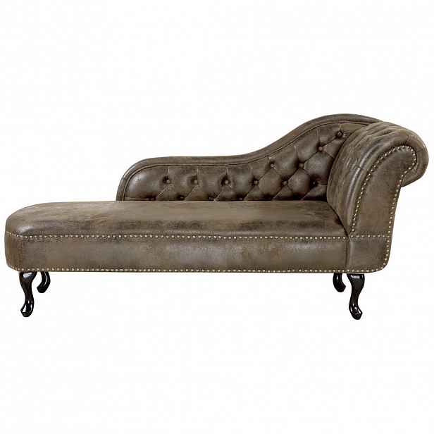 Beliani ČALOUNĚNÉ LEHÁTKO CHAISE LONGUE Umělá semiš hnědé pravostranné Nimes