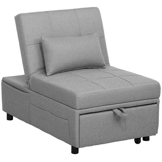 HOMCOM ROZKLÁDACÍ křeslo, imitace lnu, 100% polyester, světle šedá