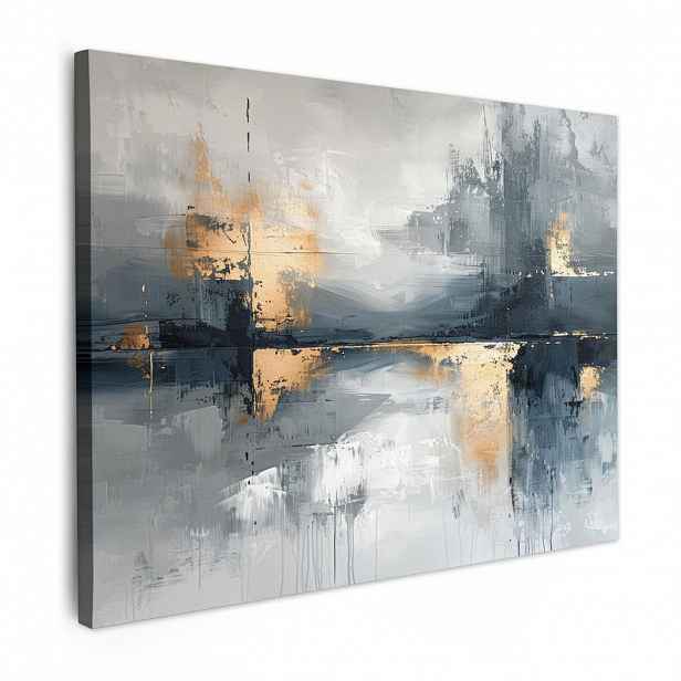 MuchoWow OBRAZ NA PLÁTNĚ Umění - šedá - zlatá - abstraktní 40x30 cm