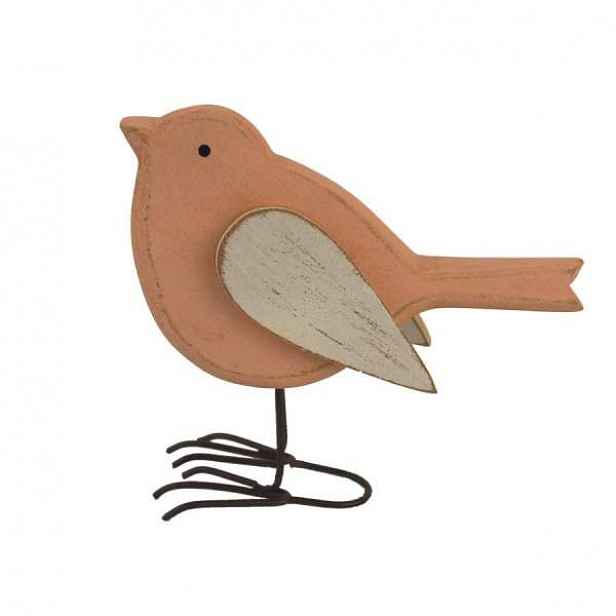 Pták dřevo/kov růžová 15cm