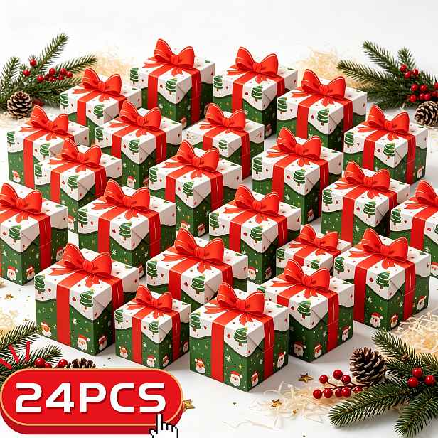 TEMU 6 ks/12 ks/24 ks, Červená stuha Vánoční dárková krabička - Zelená vánoční stromeček Santa Claus Sněhová vločka Dárková krabička pro Vánoční