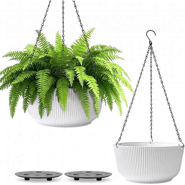 2x závěsný květináč z plastu T4U 25 cm x 25 x 13,5 cm Bílý