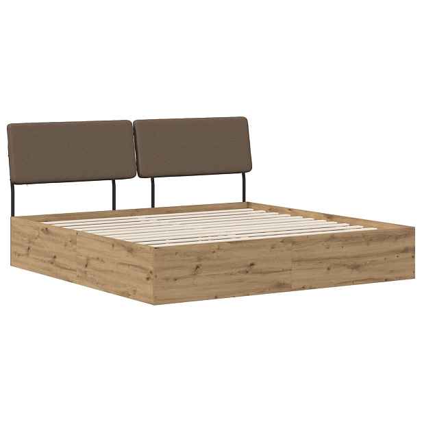 vidaXL Dvoulůžková postel s čelem dub artisan a taupe 200 x 200 cm