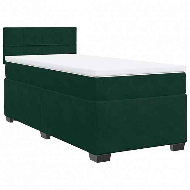 vidaXL Box spring postel s matrací tmavě zelená 90x200 cm samet