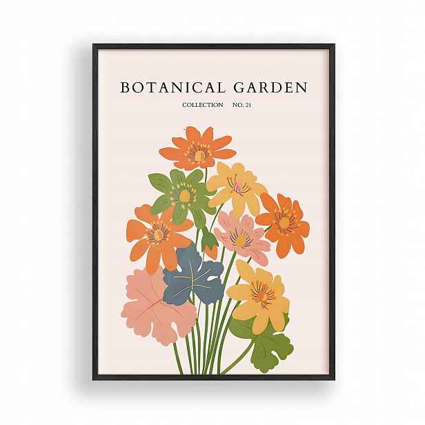 Obraz Květiny Botanická zahrada Plakát Rámeček Dřevěný Černý 30x42 cm