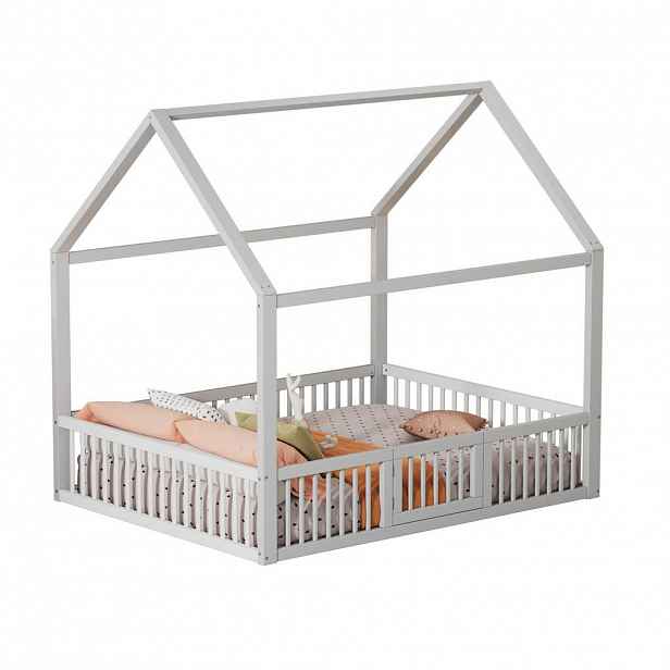 OKWISH DĚTSKÁ postel 140/200 cm bílá z borovice s bezpečnostním zábradlím a dvířky