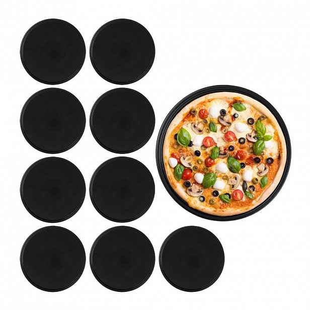 Relaxdays PLECH Černý na pizzu 10dílná-sada nepřilnavý 32 cm