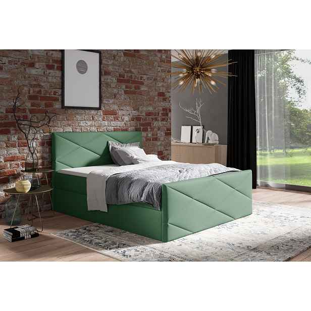 Čalouněná postel ZOE LUX - 180x200, zelená + topper ZDARMA