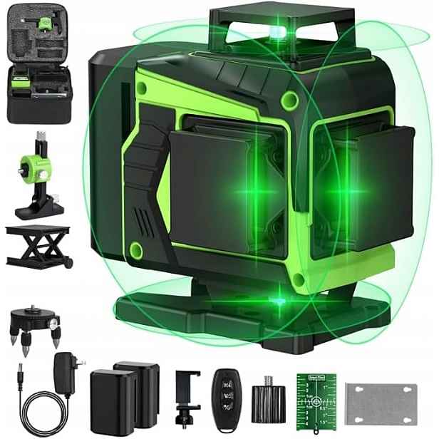 Laserová vodováha 4D 16 linií 360° zelená 2 akumulátorové dálkové ovládání