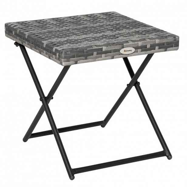 OKWISH ZAHRADNÍ stůl 40/40/40 cm šedý z polyratanu s kovovou konstrukcí, skládací a odolný