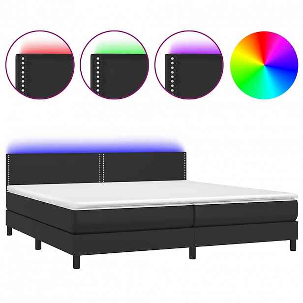vidaXL Box spring postel s matrací a LED černá 200x200 cm umělá kůže