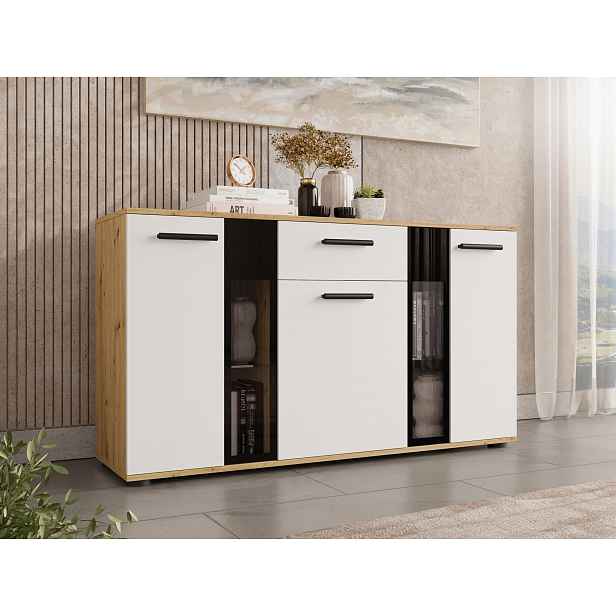 Kombinovaná komoda VENNY - dub artisan / bílá