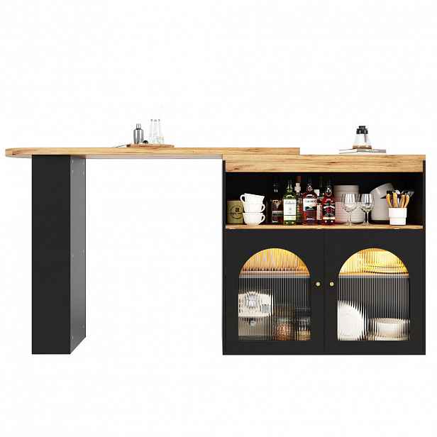 Modfu BAROVÝ stůl z MDF 138-193x105x39 cm černý otočný s LED osvětlením a úložným prostorem